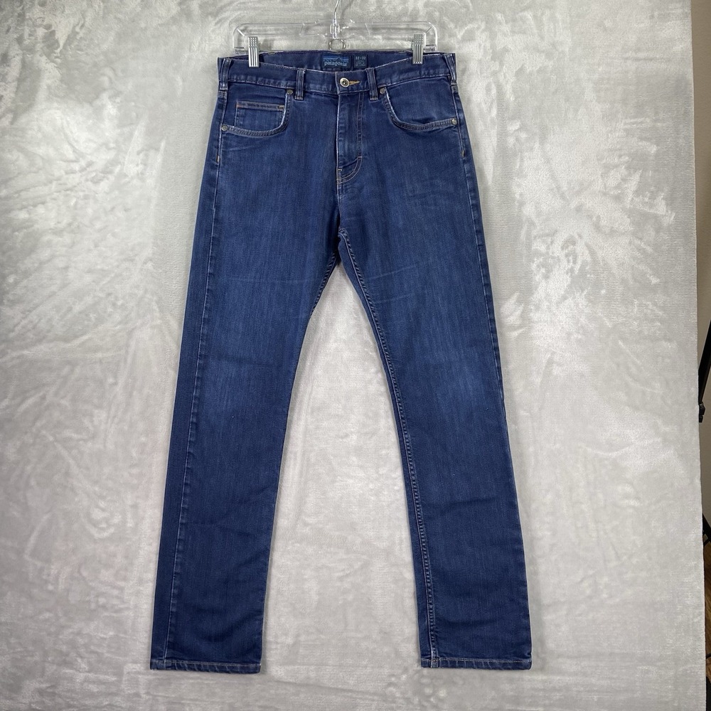 Patagonia Jeans Mens 32x31 Performance Straight Fit Denim Blue Distressed Casual